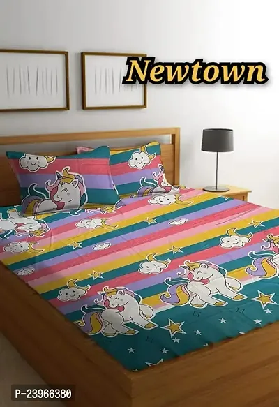 New Town All Around 1 Attractive Fitted Bedsheet with 2 Pillow Covers-thumb0