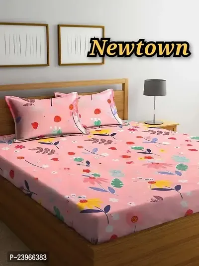 New Town All Around 1 Attractive Fitted Bedsheet with 2 Pillow Covers-thumb0