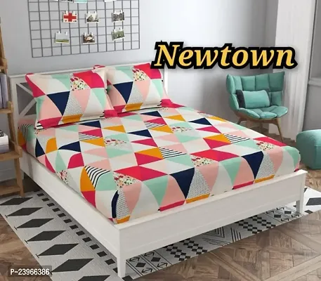 New Town All Around 1 Attractive Fitted Bedsheet with 2 Pillow Covers-thumb0