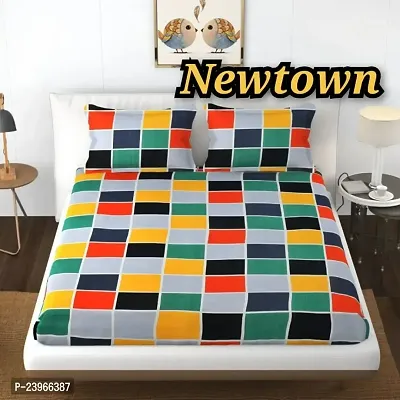 New Town All Around 1 Attractive Fitted Bedsheet with 2 Pillow Covers-thumb0