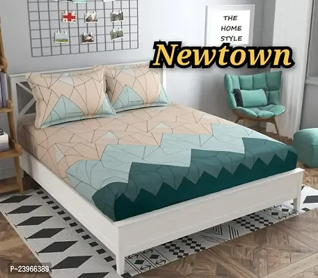 New Town All Around 1 Attractive Fitted Bedsheet with 2 Pillow Covers-thumb0