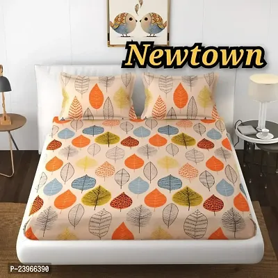 New Town All Around 1 Attractive Fitted Bedsheet with 2 Pillow Covers-thumb0