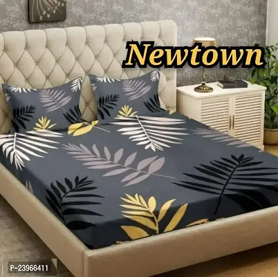 New Town All Around 1 Attractive Fitted Bedsheet with 2 Pillow Covers-thumb0