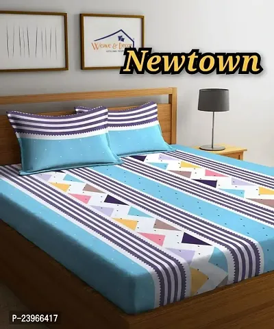 New Town All Around 1 Attractive Fitted Bedsheet with 2 Pillow Covers-thumb0