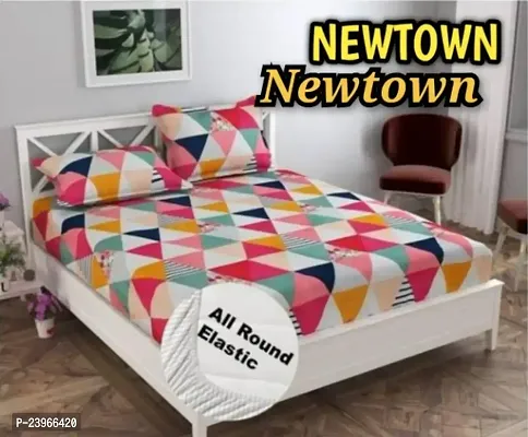 New Town All Around 1 Attractive Fitted Bedsheet with 2 Pillow Covers-thumb0