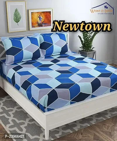 New Town All Around 1 Attractive Fitted Bedsheet with 2 Pillow Covers-thumb0