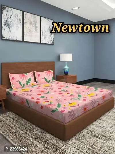 New Town All Around 1 Attractive Fitted Bedsheet with 2 Pillow Covers-thumb0