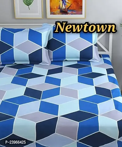 New Town All Around 1 Attractive Fitted Bedsheet with 2 Pillow Covers-thumb0