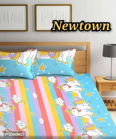 New Town All Around 1 Attractive Fitted Bedsheet with 2 Pillow Covers-thumb0