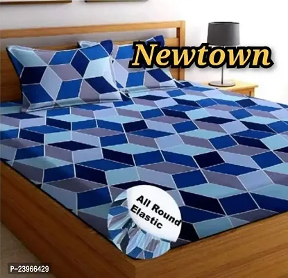 New Town All Around 1 Attractive Fitted Bedsheet with 2 Pillow Covers-thumb0