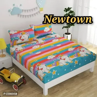 New Town All Around 1 Attractive Fitted Bedsheet with 2 Pillow Covers-thumb0