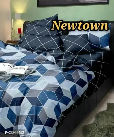 New Town All Around 1 Attractive Fitted Bedsheet with 2 Pillow Covers-thumb0