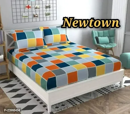 New Town All Around 1 Attractive Fitted Bedsheet with 2 Pillow Covers-thumb0