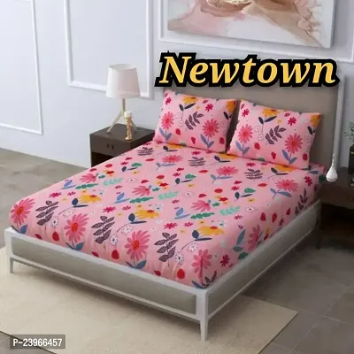 New Town All Around 1 Attractive Fitted Bedsheet with 2 Pillow Covers-thumb0