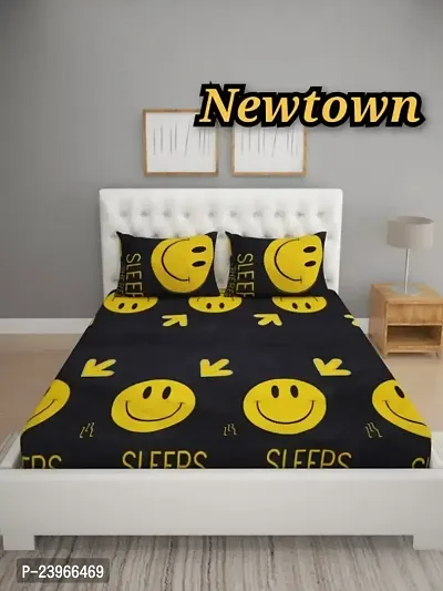 New Town All Around 1 Attractive Fitted Bedsheet with 2 Pillow Covers-thumb0