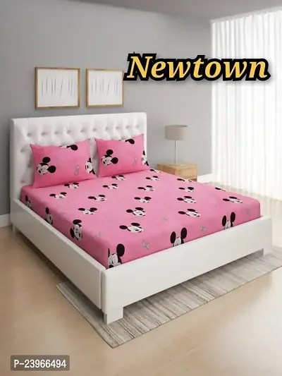 New Town All Around 1 Attractive Fitted Bedsheet with 2 Pillow Covers-thumb0