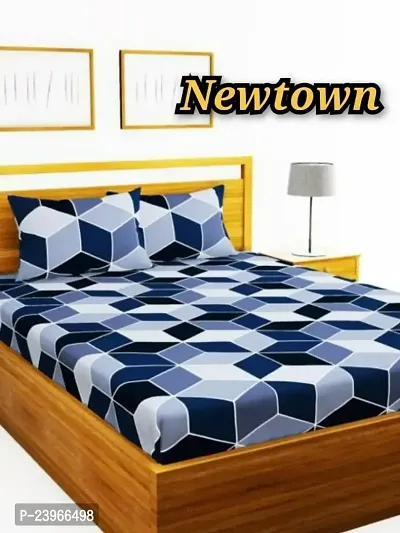 New Town All Around 1 Attractive Fitted Bedsheet with 2 Pillow Covers-thumb0