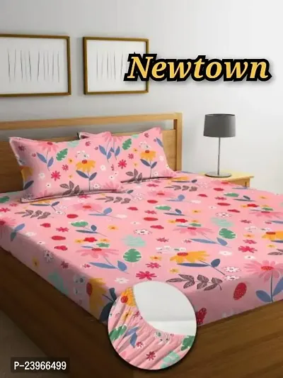 New Town All Around 1 Attractive Fitted Bedsheet with 2 Pillow Covers-thumb0