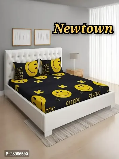 New Town All Around 1 Attractive Fitted Bedsheet with 2 Pillow Covers-thumb0