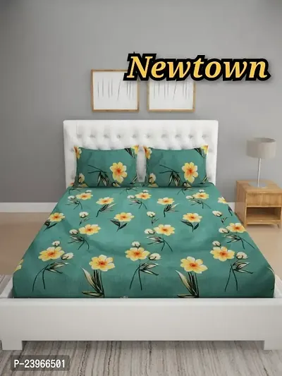 New Town All Around 1 Attractive Fitted Bedsheet with 2 Pillow Covers-thumb0