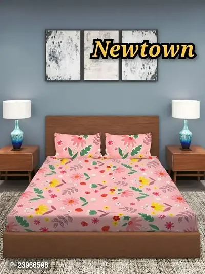 New Town All Around 1 Attractive Fitted Bedsheet with 2 Pillow Covers-thumb0