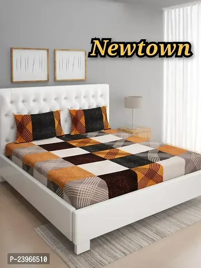 New Town All Around 1 Attractive Fitted Bedsheet with 2 Pillow Covers-thumb0