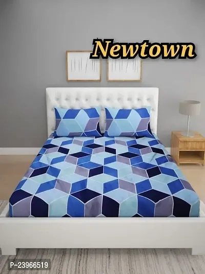 New Town All Around 1 Attractive Fitted Bedsheet with 2 Pillow Covers-thumb0