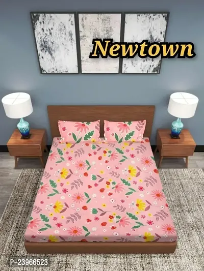 New Town All Around 1 Attractive Fitted Bedsheet with 2 Pillow Covers-thumb0