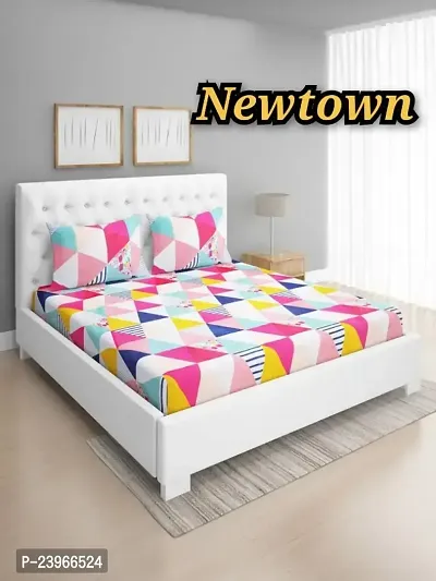 New Town All Around 1 Attractive Fitted Bedsheet with 2 Pillow Covers-thumb0