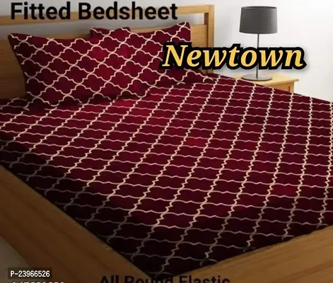 New Town All Around 1 Attractive Fitted Bedsheet with 2 Pillow Covers-thumb0