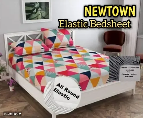 New Town All Around 1 Attractive Fitted Bedsheet with 2 Pillow Covers-thumb0