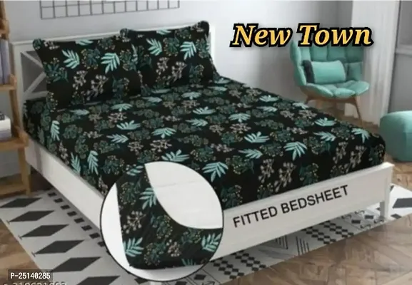 New Town Attractive Branded Premium  Elastic( Fitted) Double  Bedsheet With 2 Pillow Covers-thumb0