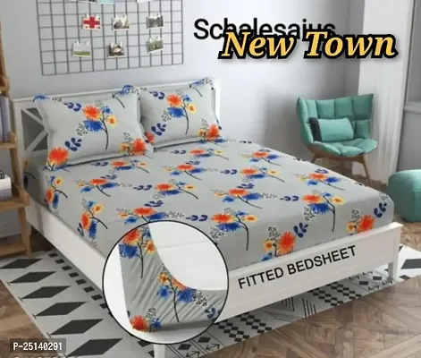 New Town Attractive Branded Premium  Elastic( Fitted) Double  Bedsheet With 2 Pillow Covers-thumb0