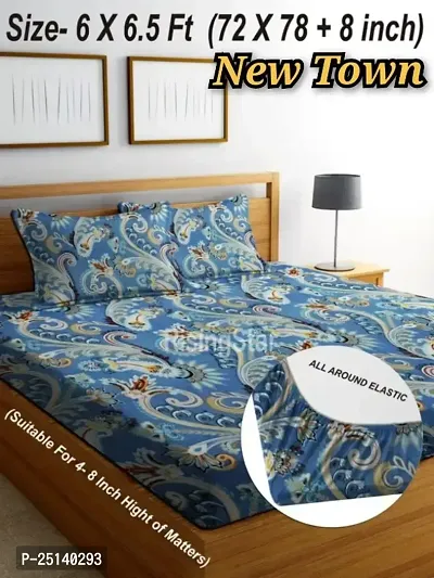 New Town Attractive Branded Premium  Elastic( Fitted) Double  Bedsheet With 2 Pillow Covers