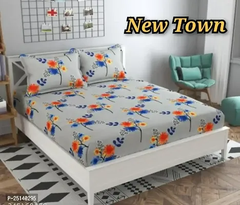 New Town Attractive Branded Premium  Elastic( Fitted) Double  Bedsheet With 2 Pillow Covers-thumb0