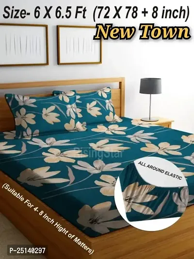 New Town Attractive Branded Premium  Elastic( Fitted) Double  Bedsheet With 2 Pillow Covers-thumb0