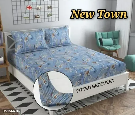 New Town Attractive Branded Premium  Elastic( Fitted) Double  Bedsheet With 2 Pillow Covers-thumb0