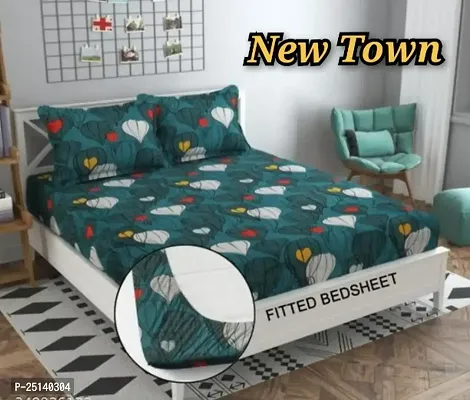 New Town Attractive Branded Premium  Elastic( Fitted) Double  Bedsheet With 2 Pillow Covers