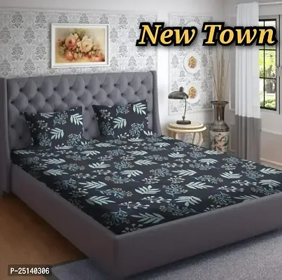 New Town Attractive Branded Premium  Elastic( Fitted) Double  Bedsheet With 2 Pillow Covers-thumb0