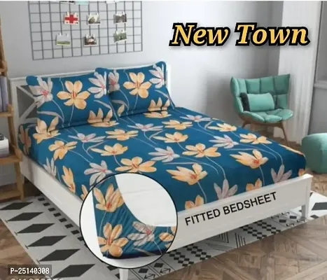 New Town Attractive Branded Premium  Elastic( Fitted) Double  Bedsheet With 2 Pillow Covers-thumb0