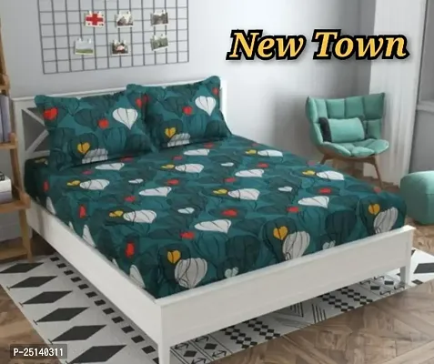 New Town Attractive Branded Premium  Elastic( Fitted) Double  Bedsheet With 2 Pillow Covers-thumb0