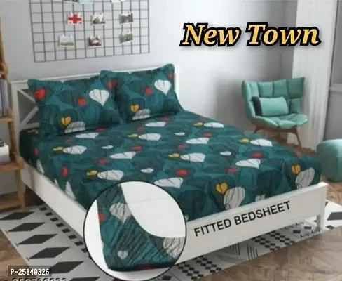 New Town Attractive Branded Premium  Elastic( Fitted) Double  Bedsheet With 2 Pillow Covers-thumb0