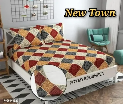 New Town Attractive Branded Premium  Elastic( Fitted) Double  Bedsheet With 2 Pillow Covers-thumb0