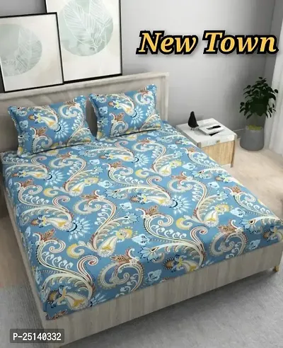 New Town Attractive Branded Premium  Elastic( Fitted) Double  Bedsheet With 2 Pillow Covers-thumb0