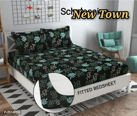 New Town Attractive Branded Premium  Elastic( Fitted) Double  Bedsheet With 2 Pillow Covers-thumb0