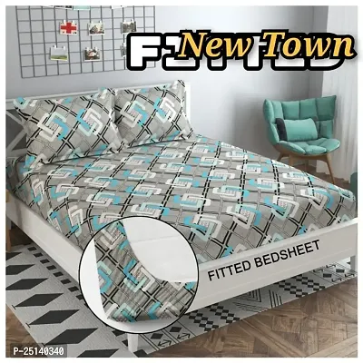 New Town Attractive Branded Premium  Elastic( Fitted) Double  Bedsheet With 2 Pillow Covers