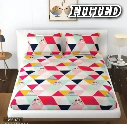 New Town Attractive Fitted 1 Bedsheet 2 Pillow Covers-thumb0