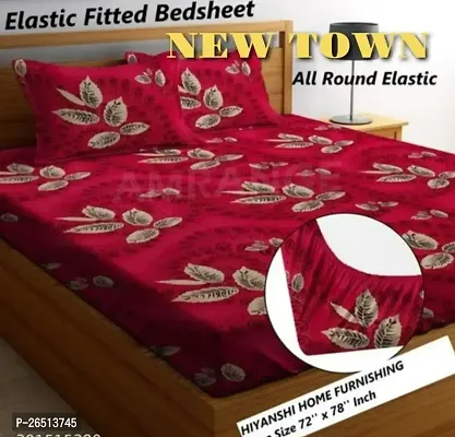 NEW TOWNreg; Elastic( Fitted) Double Size Bedsheet With 2 Pillow Cover ( Pack of 1) Fit Upto 6 Inches Mattress-thumb0