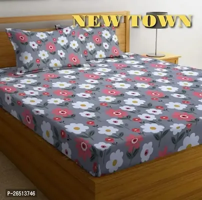 NEW TOWNreg; Elastic( Fitted) Double Size Bedsheet With 2 Pillow Cover ( Pack of 1) Fit Upto 6 Inches Mattress-thumb0