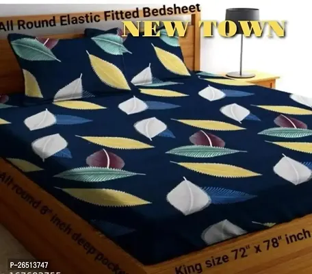 NEW TOWNreg; Elastic( Fitted) Double Size Bedsheet With 2 Pillow Cover ( Pack of 1) Fit Upto 6 Inches Mattress-thumb0